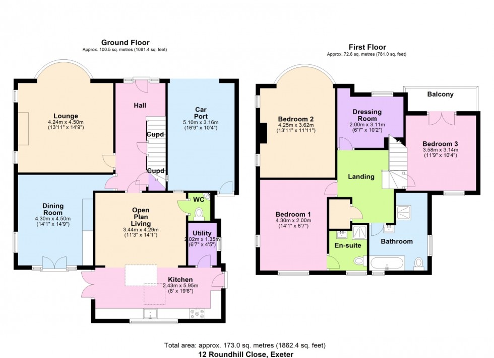 Floorplan for ROUNDHILL CLOSE, EXETER